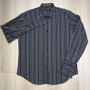 VTG Guess Men's XXL  Black White Striped French Cuff Dress Shirt 100%‎ Cotton